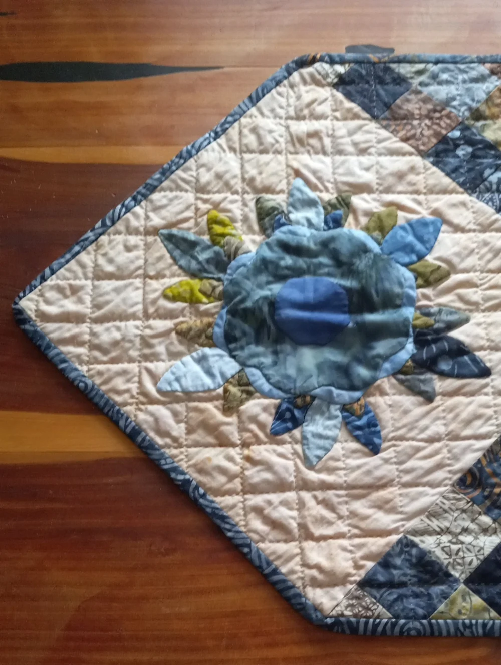 Handmade Patchwork Quilted Floral Table Runner - Applique Centerpiece Mat